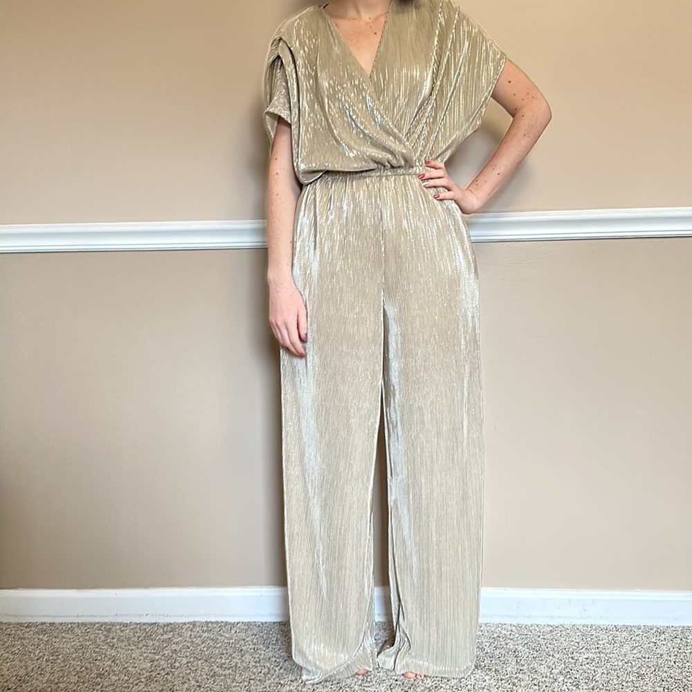 Metallic Champagne Wide-Leg Jumpsuit